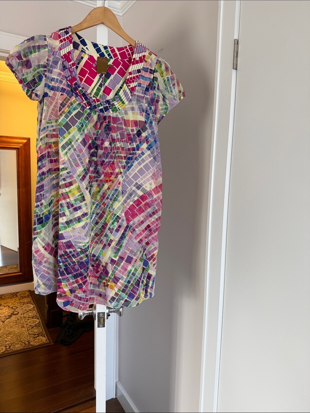 Ali Ro silk Mosaic mini dress short sleeve - Purple & Pink size 2
